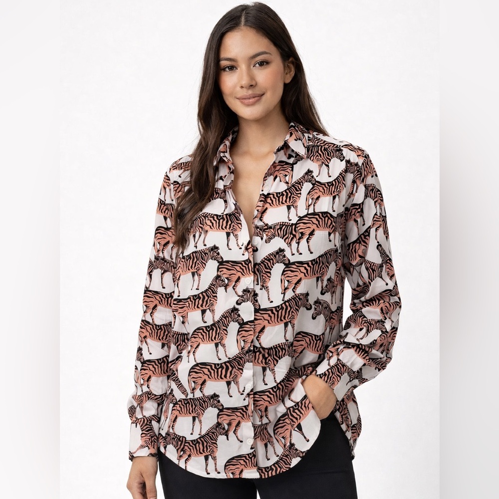 Jane + Delancey Zebra Print Button Down Blouse Size M